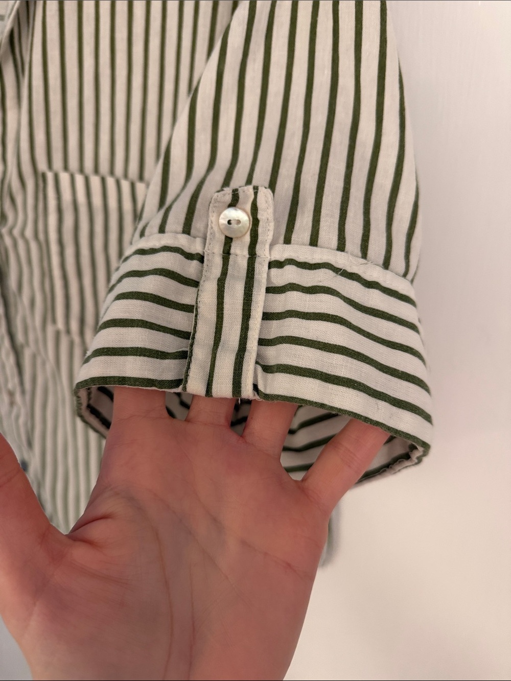 Zara Olive Green and White Striped Button-Down Shirt - Picture 3 of 5